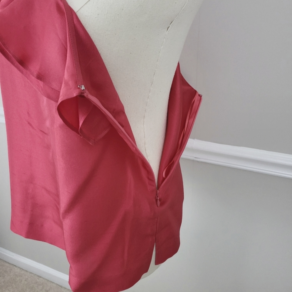 J Crew 100% Silk Pink Off the Shoulder  Ruffle Top Size 4 - Picture 7 of 9